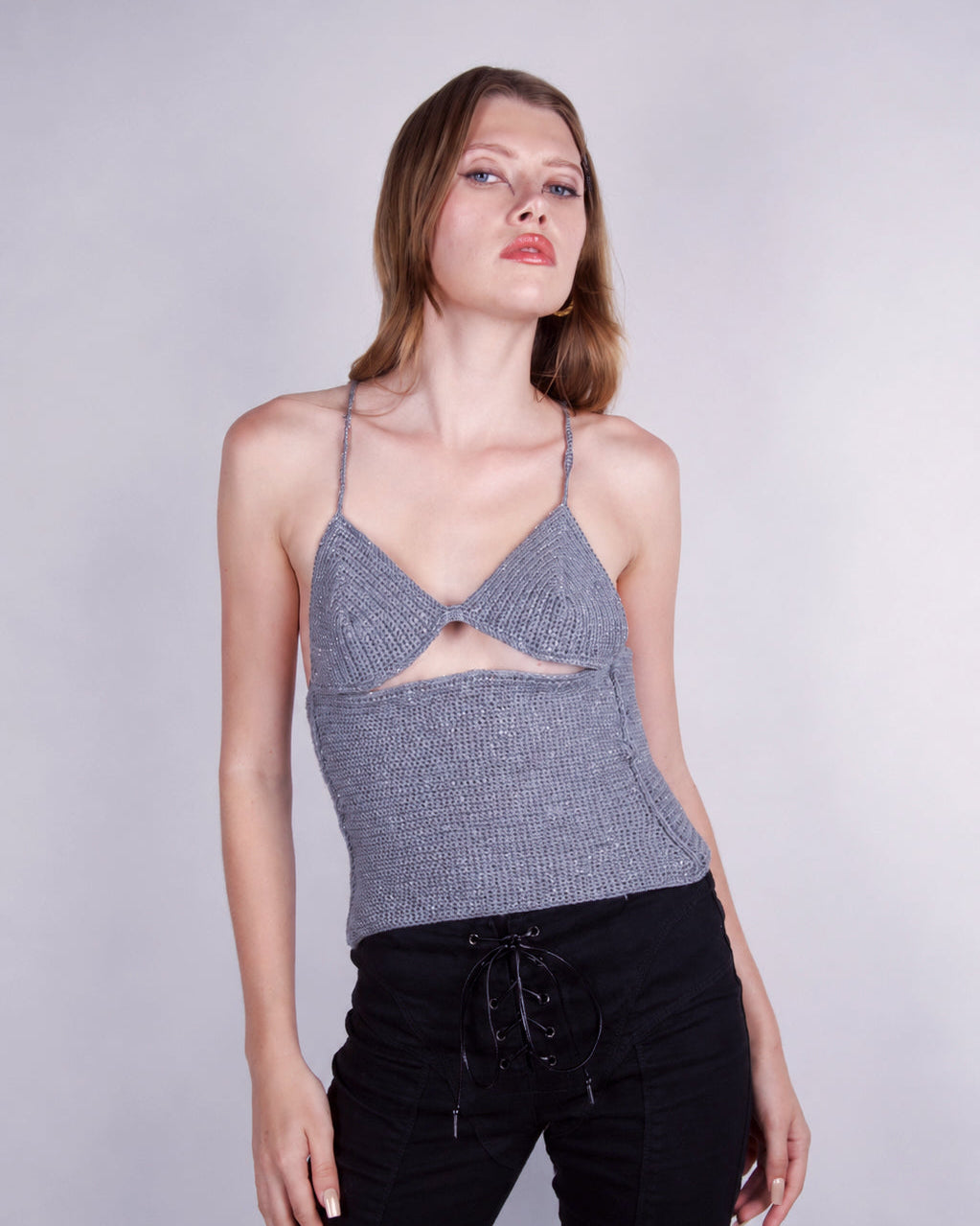 Triangle Cutout Top — Lace-Up Back